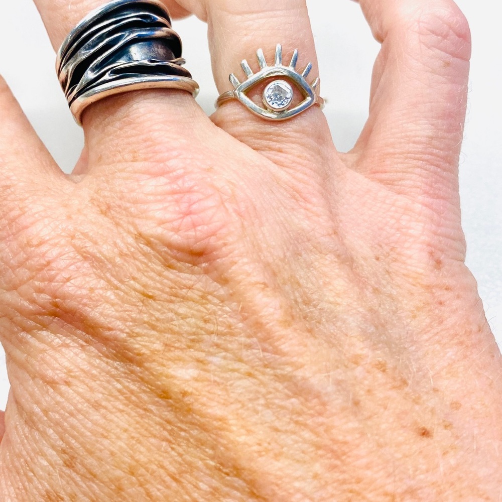 Vintage EVIL EYE ring sterling silver Egyptian symbol quartz gemstone 5.5 gift - Picture 5 of 5